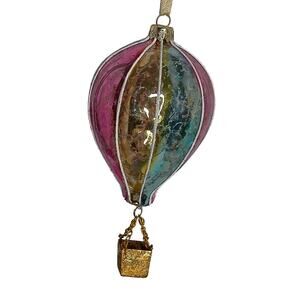 Multi Color Glass Rainbow Hot Air Balloon Christmas Ornament